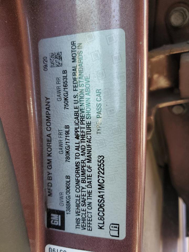 2021 Chevrolet Spark 1Lt VIN: KL8CD6SA1MC722553 Lot: 70328955