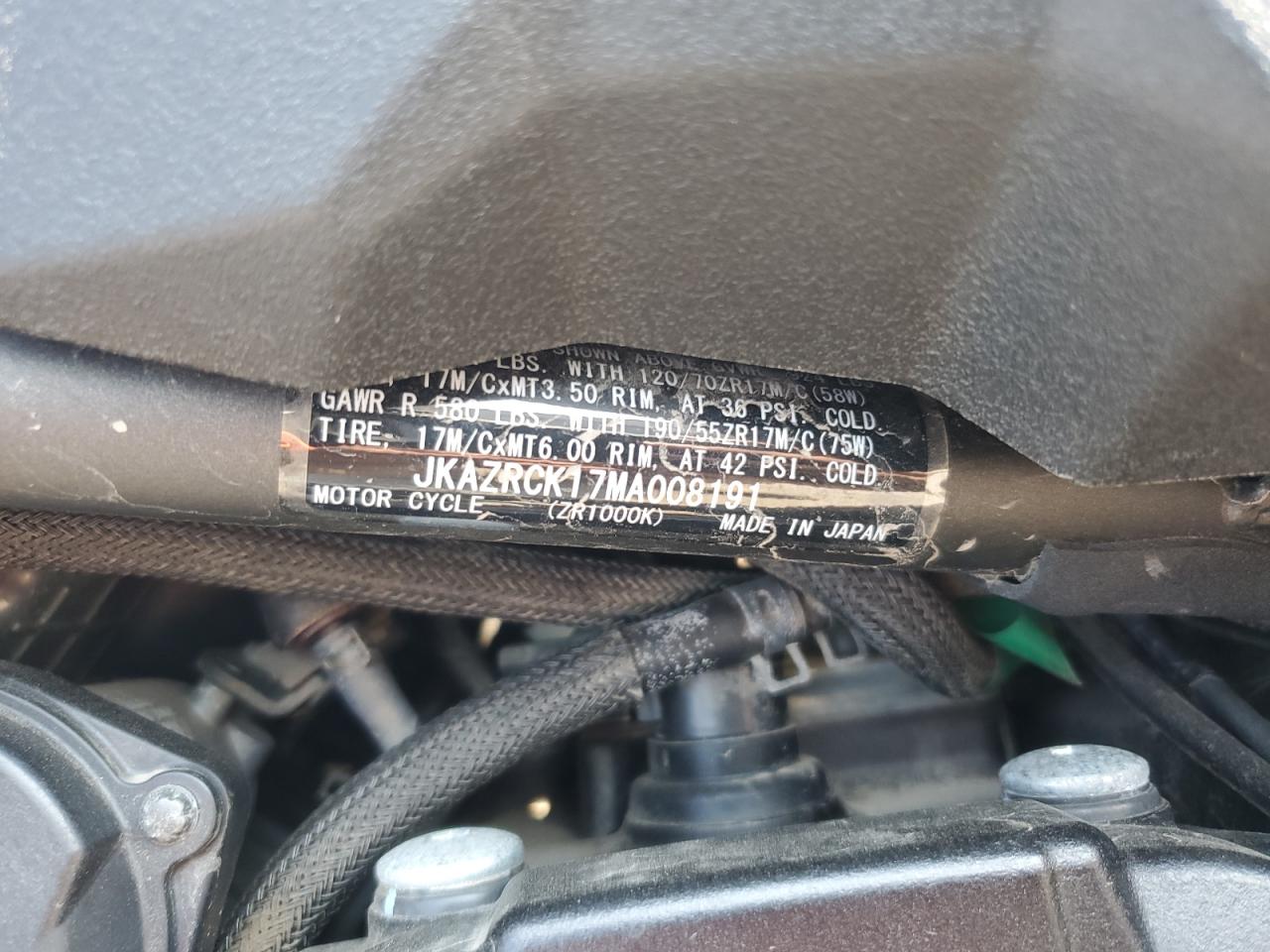 2021 Kawasaki Zr1000 K VIN: JKAZRCK17MA008191 Lot: 69227805