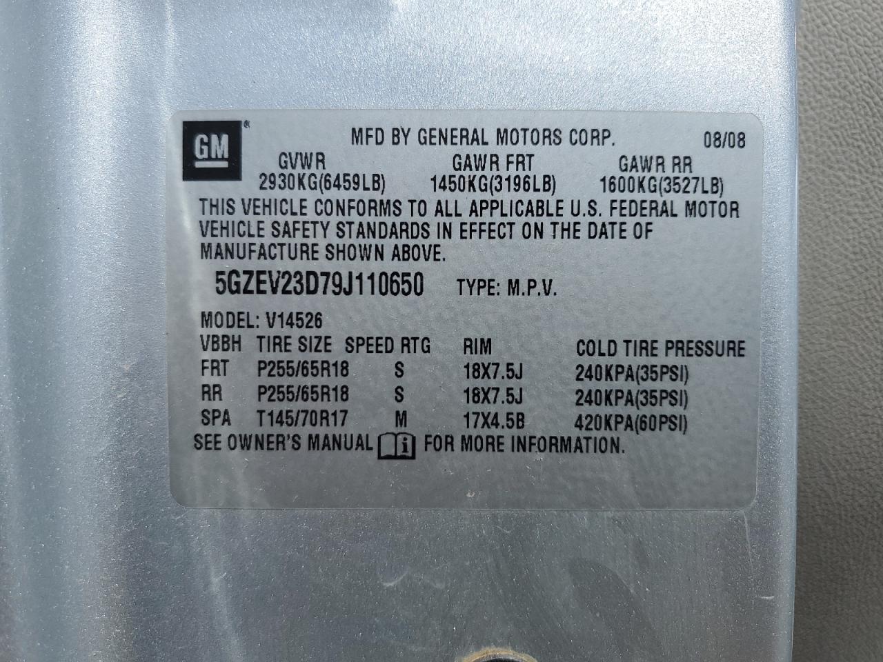 2009 Saturn Outlook Xr VIN: 5GZEV23D79J110650 Lot: 70683555