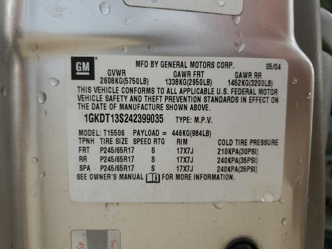 2004 GMC Envoy VIN: 1GKDT13S242399035 Lot: 69839145