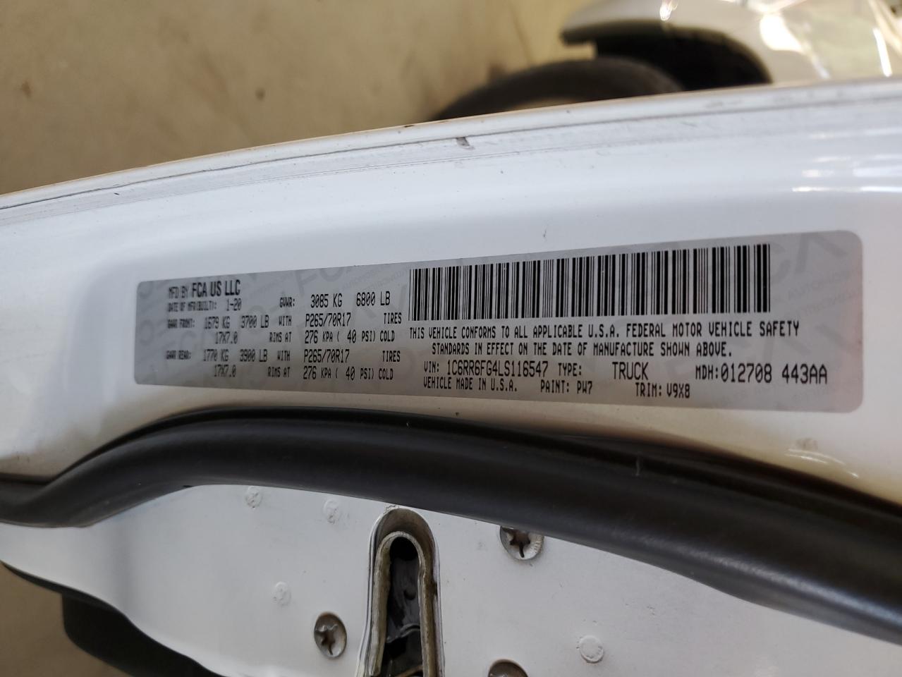 2020 Ram 1500 Classic Tradesman VIN: 1C6RR6FG4LS116547 Lot: 89864355