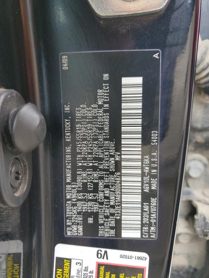 2009 Toyota Venza VIN: 4T3ZE11A89U004876 Lot: 68849655