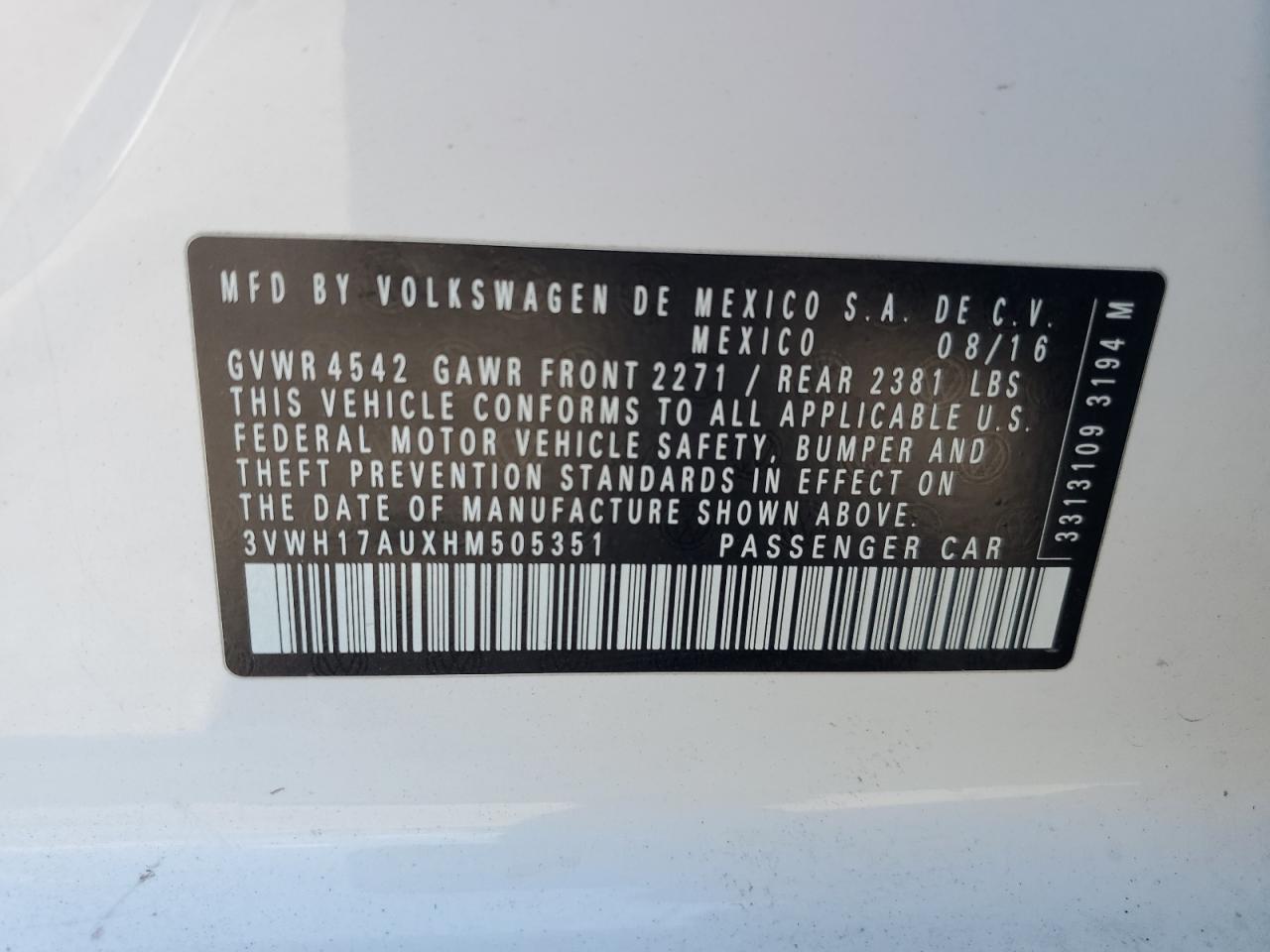 2017 Volkswagen Golf Alltrack S VIN: 3VWH17AUXHM505351 Lot: 70717005