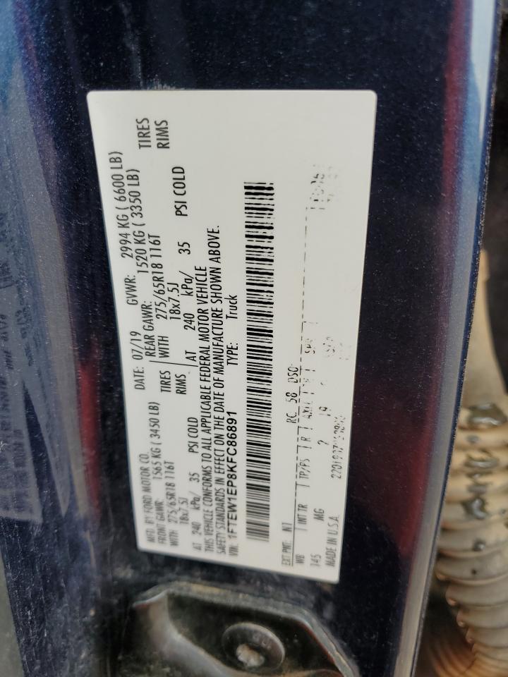 2019 Ford F150 Supercrew VIN: 1FTEW1EP8KFC86891 Lot: 67596125