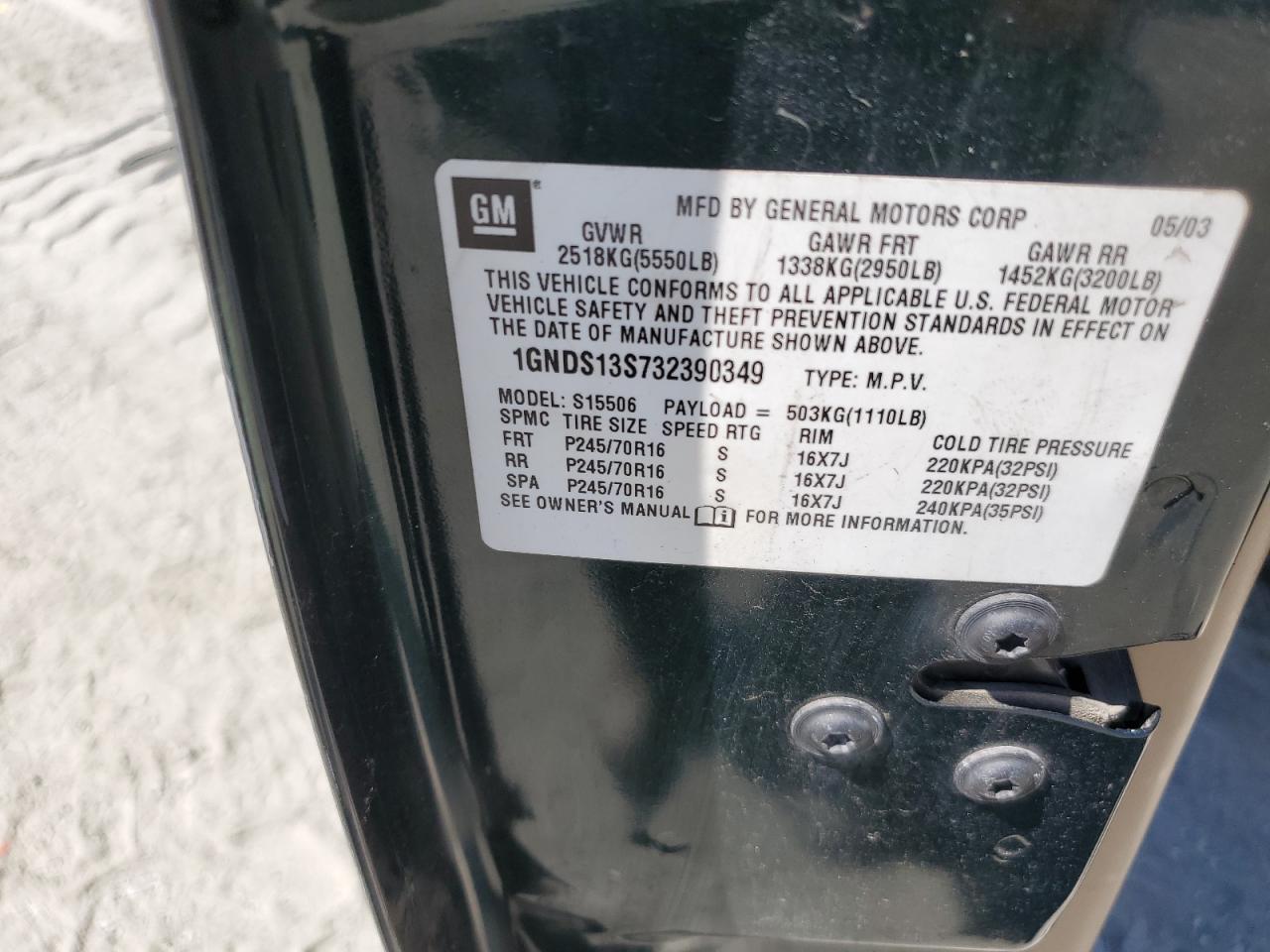 2003 Chevrolet Trailblazer VIN: 1GNDS13S732390349 Lot: 70949075