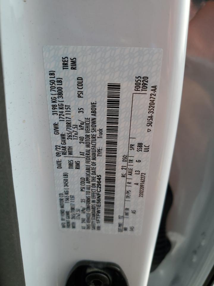 2022 Ford F150 Supercrew VIN: 1FTFW1E56NFC29645 Lot: 69344975