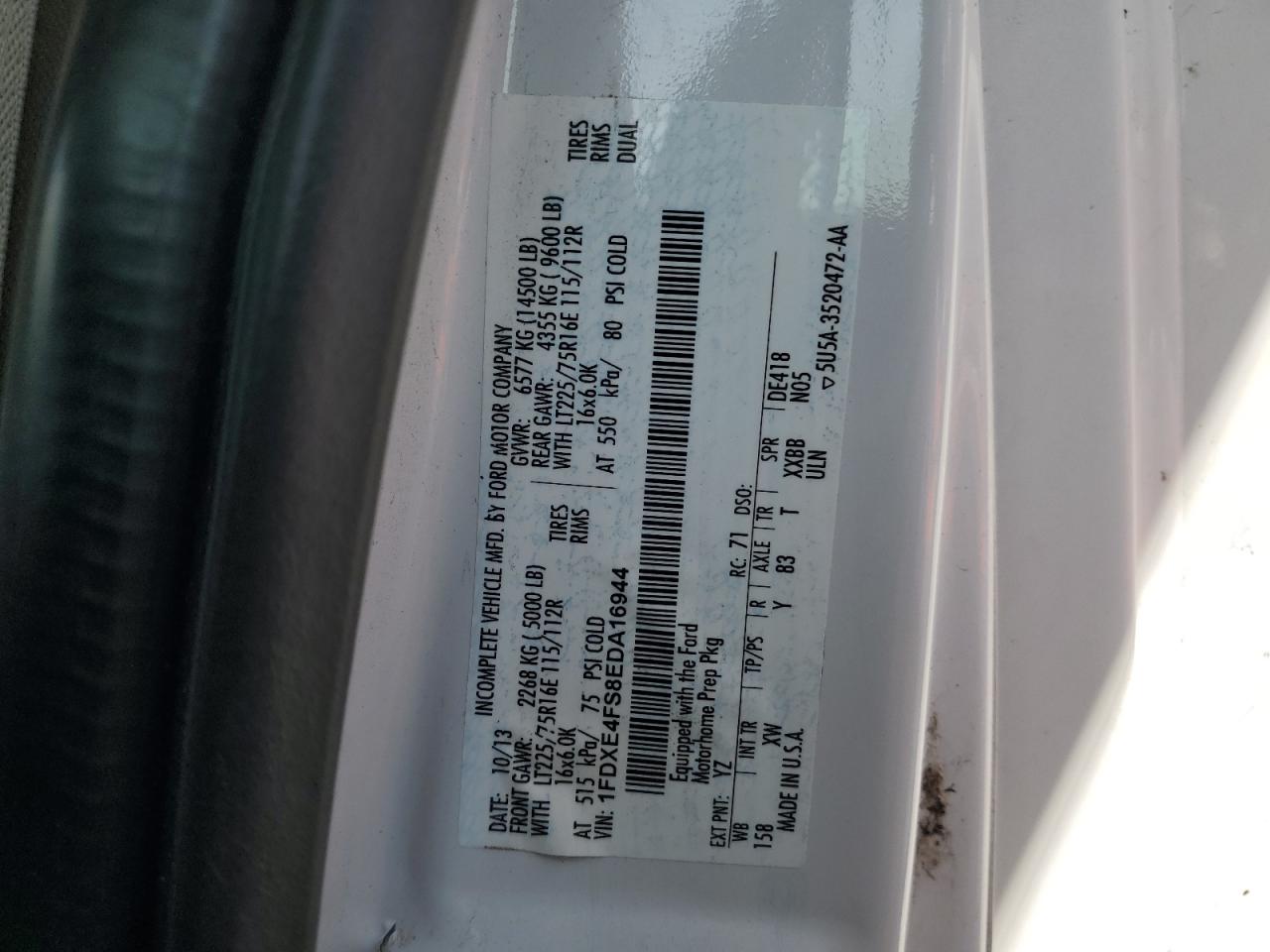 2014 Ford Econoline E450 Super Duty Cutaway Van VIN: 1FDXE4FS8EDA16944 Lot: 69914365