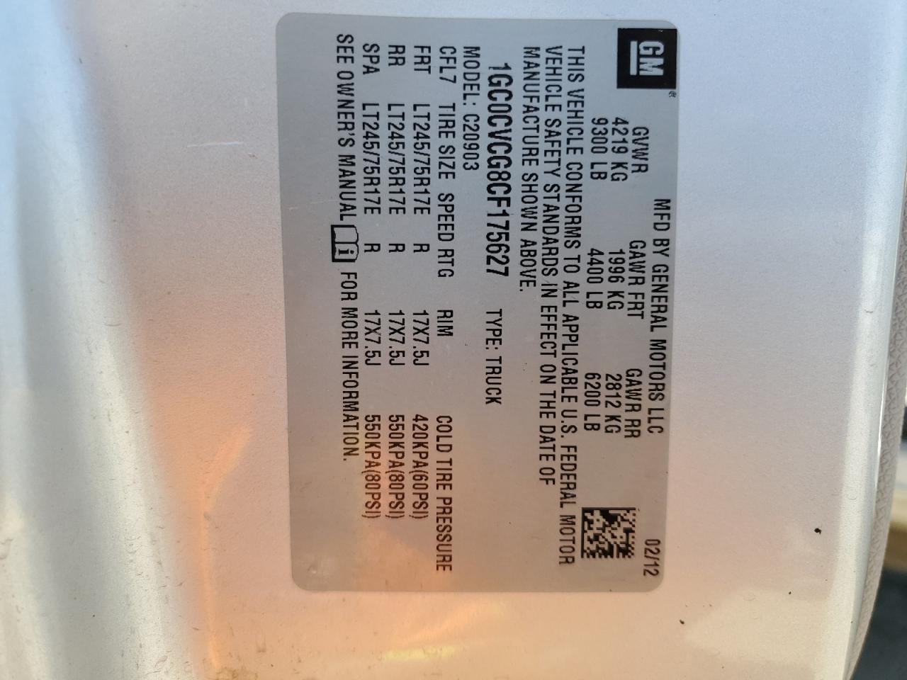 2012 Chevrolet Silverado C2500 Heavy Duty VIN: 1GC0CVCG8CF175627 Lot: 68870165