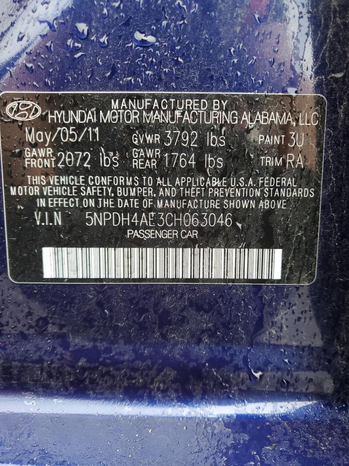 2012 Hyundai Elantra Gls VIN: 5NPDH4AE3CH063046 Lot: 69240155