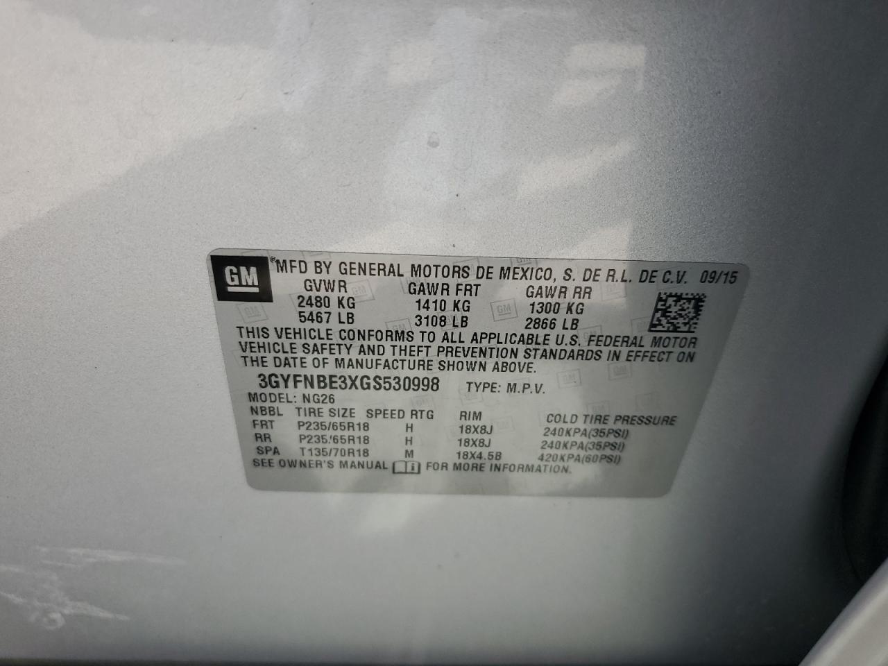 2016 Cadillac Srx Luxury Collection VIN: 3GYFNBE3XGS530998 Lot: 70917955