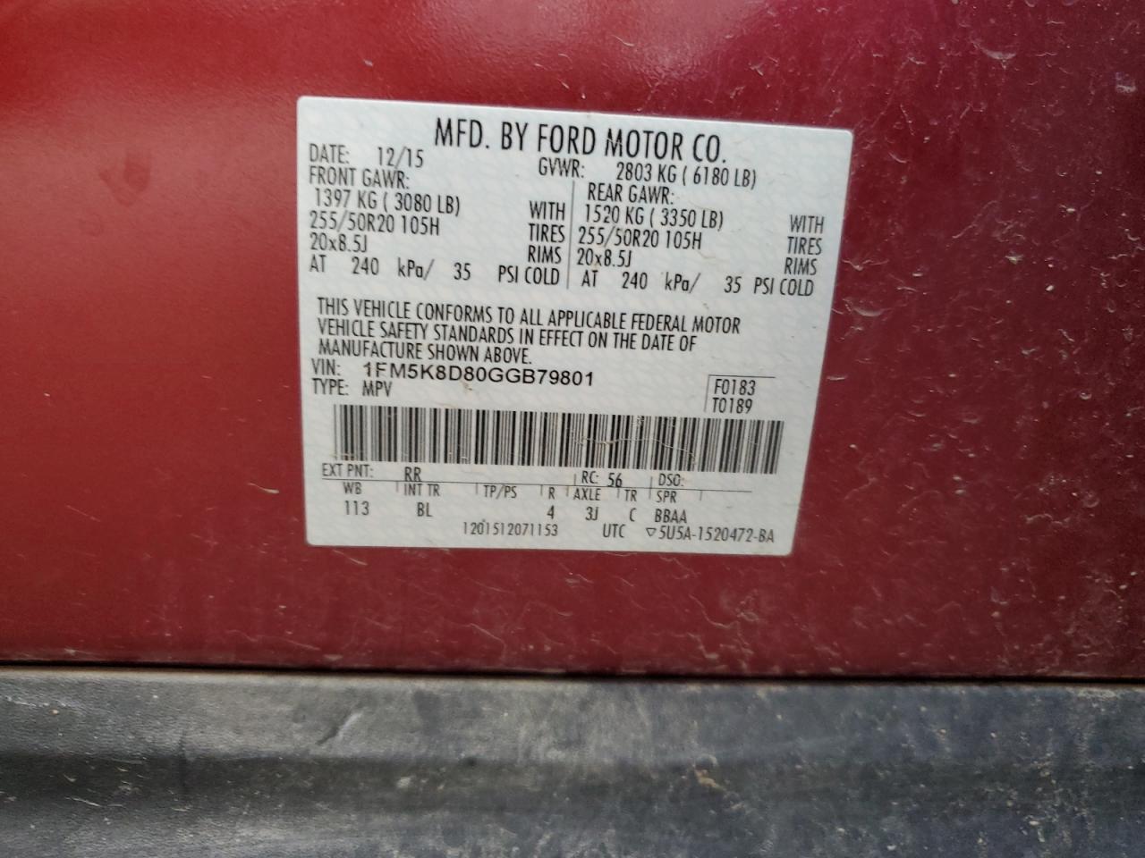 2016 Ford Explorer Xlt VIN: 1FM5K8D80GGB79801 Lot: 69777715