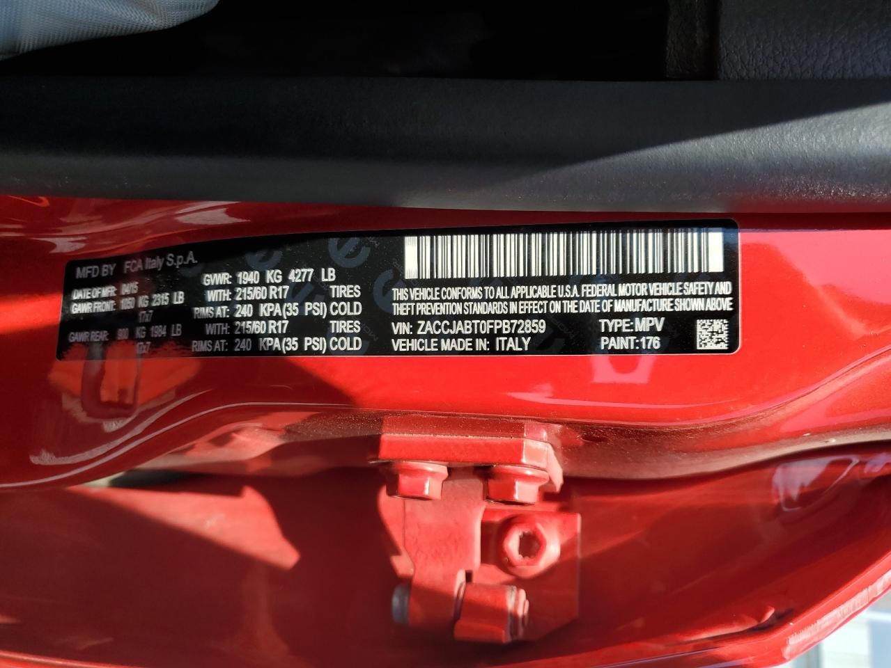 2015 Jeep Renegade Latitude VIN: ZACCJABT0FPB72859 Lot: 69453335