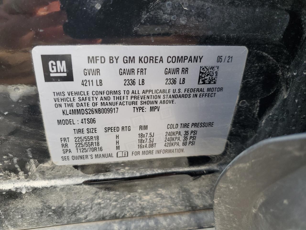 2022 Buick Encore Gx Select VIN: KL4MMDS26NB009917 Lot: 69960085