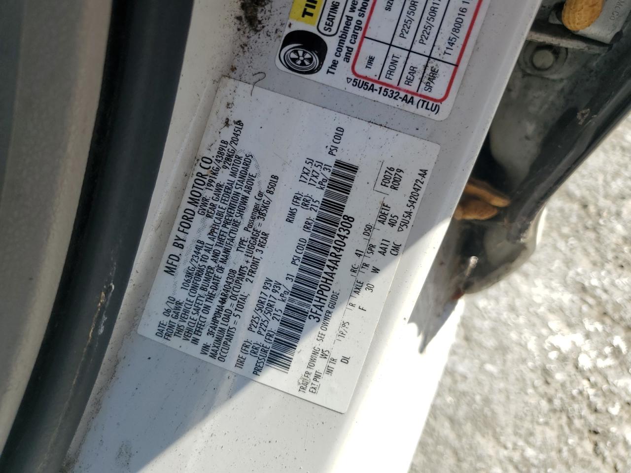 2010 Ford Fusion Se VIN: 3FAHP0HA4AR404308 Lot: 67677215