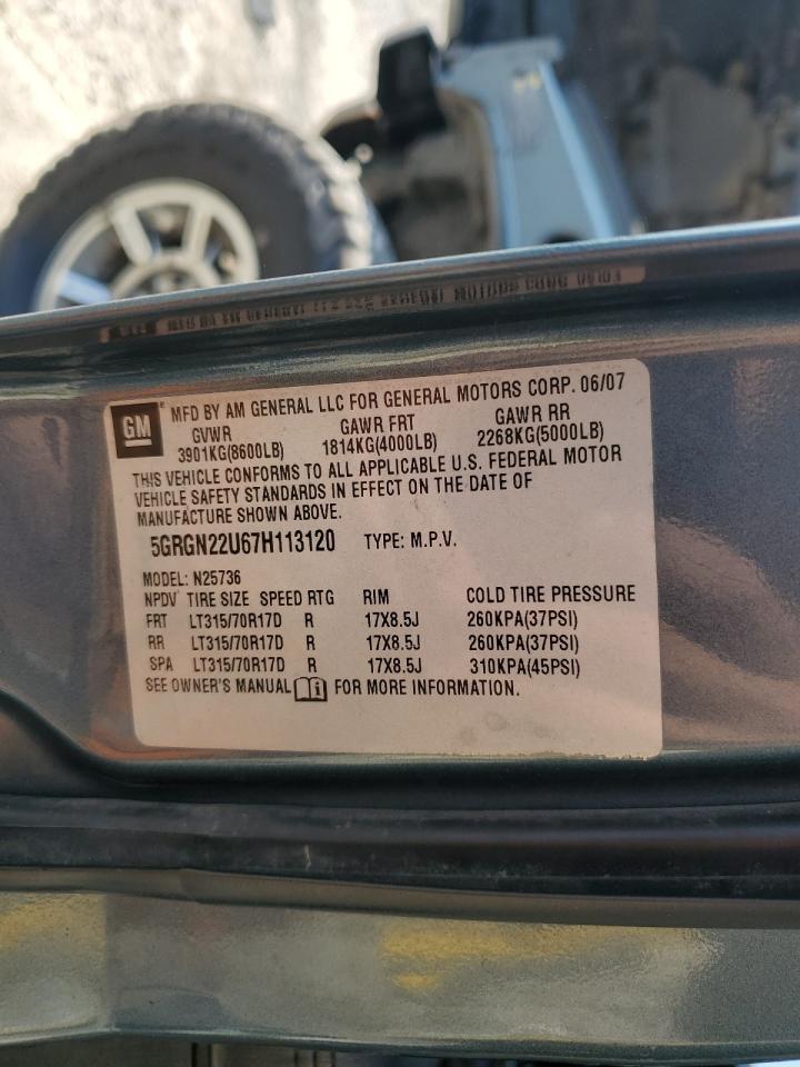 2007 Hummer H2 Sut VIN: 5GRGN22U67H113120 Lot: 67262375