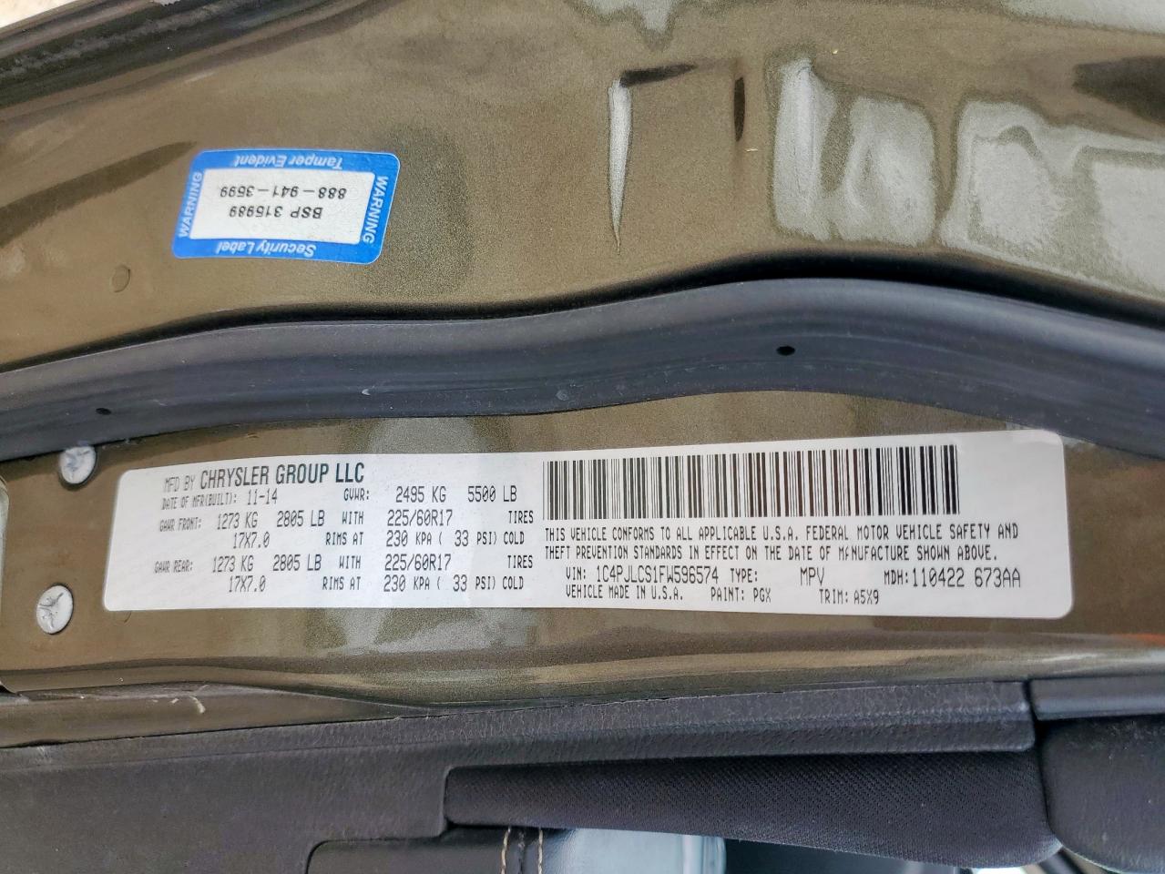 2015 Jeep Cherokee Latitude VIN: 1C4PJLCS1FW596574 Lot: 69290085