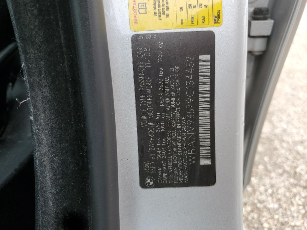 2009 BMW 535 Xi VIN: WBANV93579C134452 Lot: 69056735