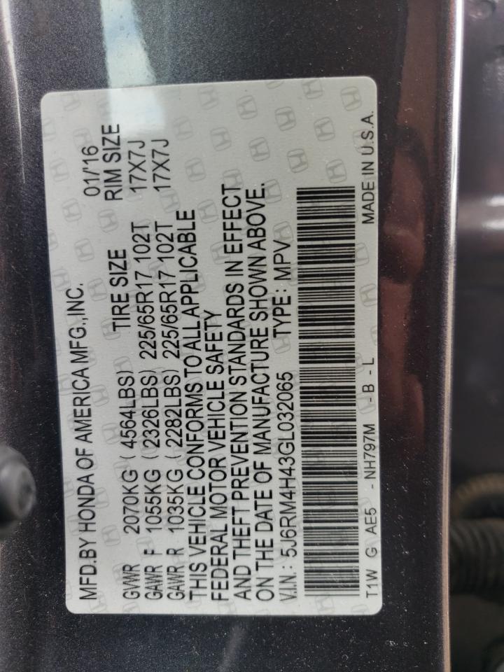 2016 Honda Cr-V Se VIN: 5J6RM4H43GL032065 Lot: 69099815