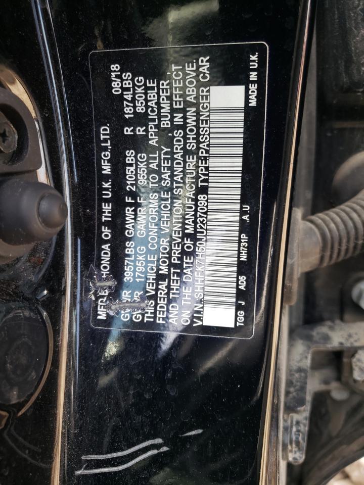 2018 Honda Civic Ex VIN: SHHFK7H50JU237098 Lot: 70299635