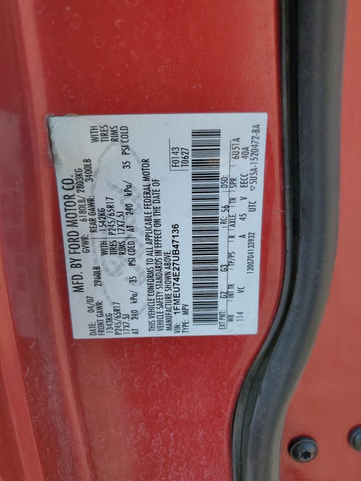 2007 Ford Explorer Eddie Bauer VIN: 1FMEU74E27UB47136 Lot: 69102095