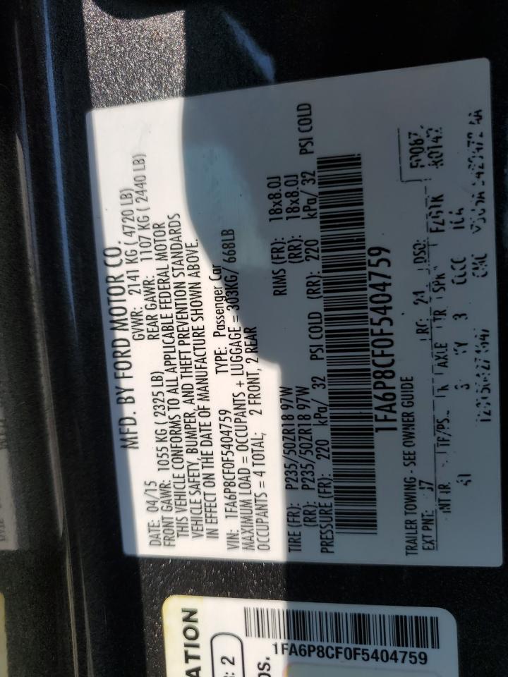 2015 Ford Mustang Gt VIN: 1FA6P8CF0F5404759 Lot: 69255045