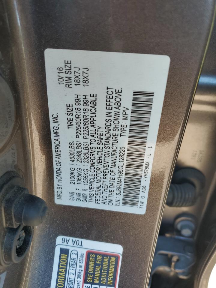 2016 Honda Cr-V Touring VIN: 5J6RM4H95GL128226 Lot: 69282815