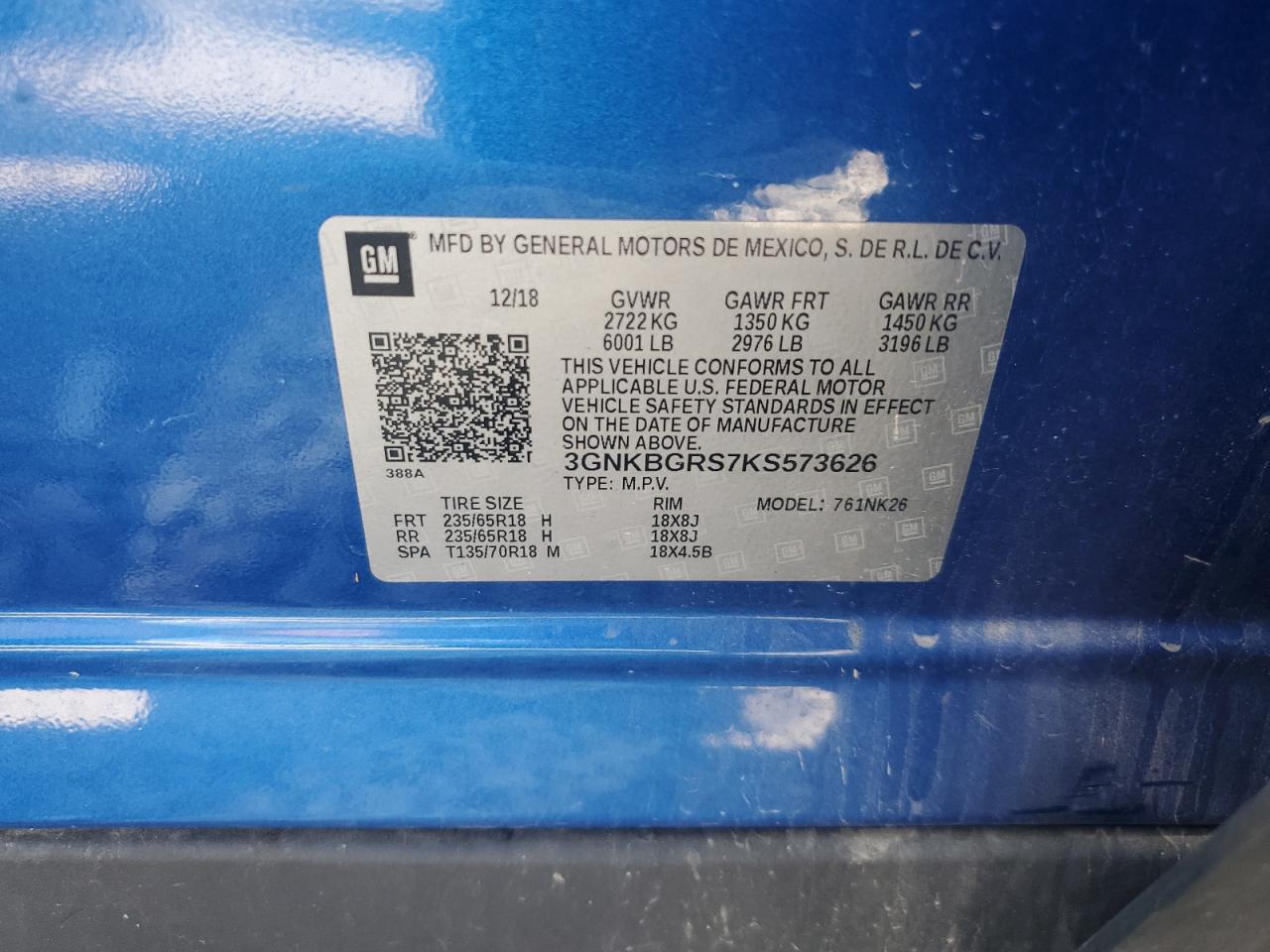 2019 Chevrolet Blazer 2Lt VIN: 3GNKBGRS7KS573626 Lot: 70588165