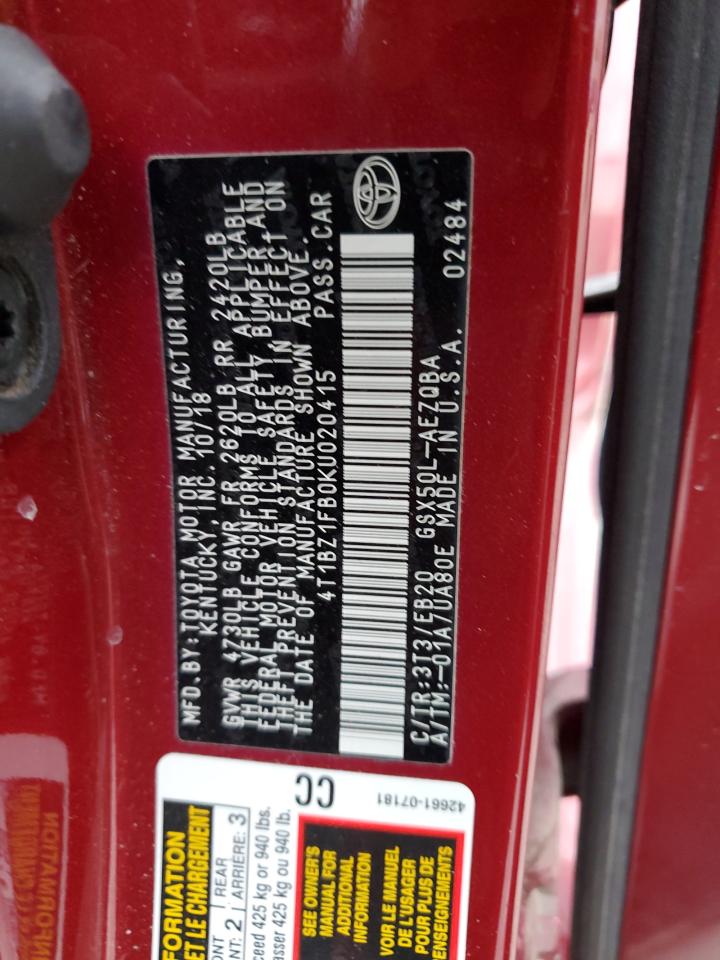 2019 Toyota Avalon Xle VIN: 4T1BZ1FB0KU020415 Lot: 69323505