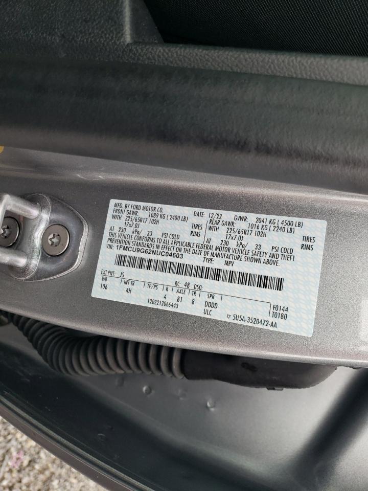 2022 Ford Escape Se VIN: 1FMCU9G62NUC04603 Lot: 69795335