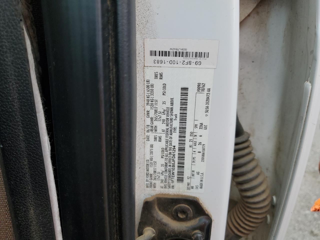 2018 Ford F150 Supercrew VIN: 1FTEW1EB0JFD61294 Lot: 69328285