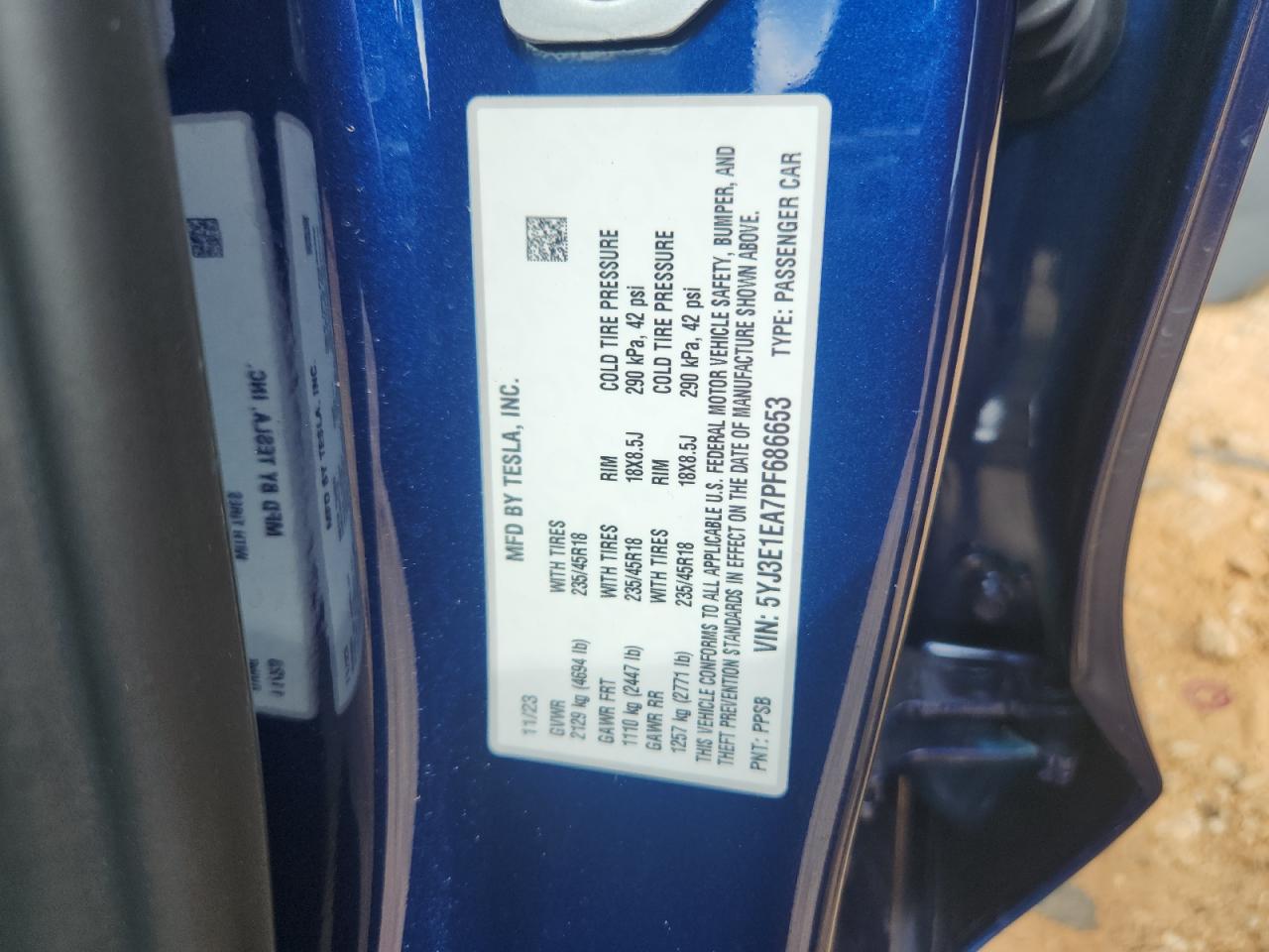 2023 Tesla Model 3 VIN: 5YJ3E1EA7PF686653 Lot: 69790755