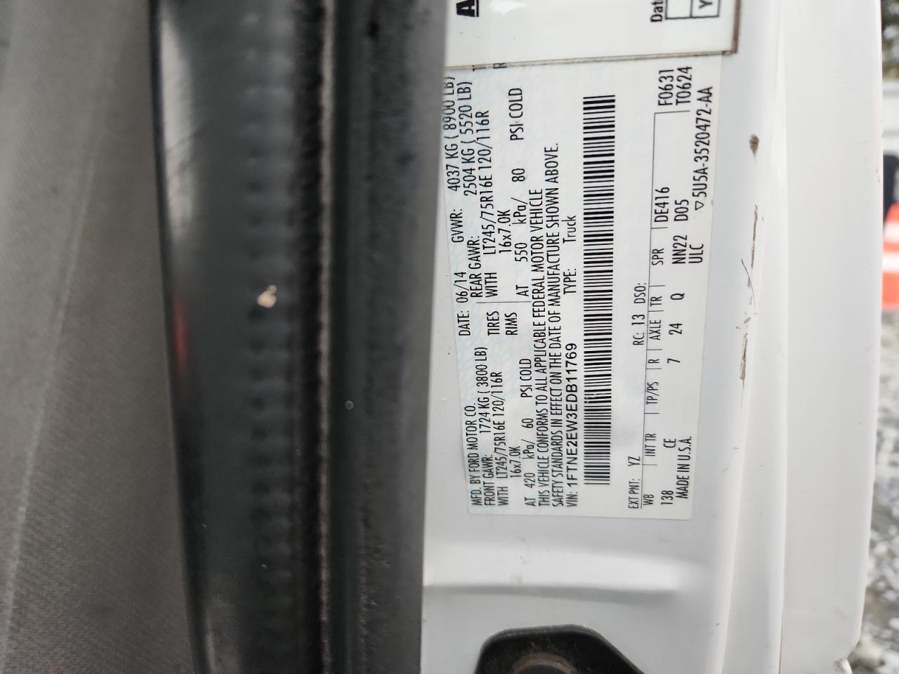 2014 Ford Econoline E250 Van VIN: 1FTNE2EW3EDB11769 Lot: 67239225