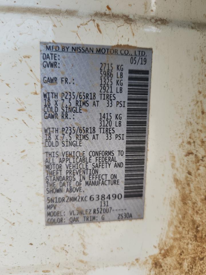 2019 Nissan Pathfinder S VIN: 5N1DR2MM2KC638490 Lot: 70482995