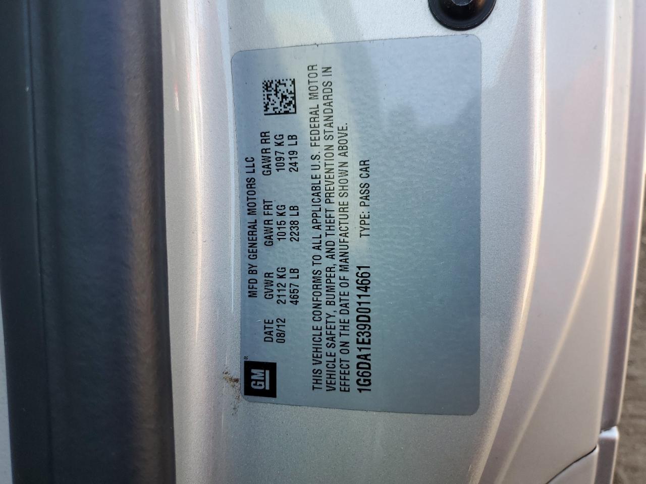 2013 Cadillac Cts VIN: 1G6DA1E39D0114661 Lot: 69805825