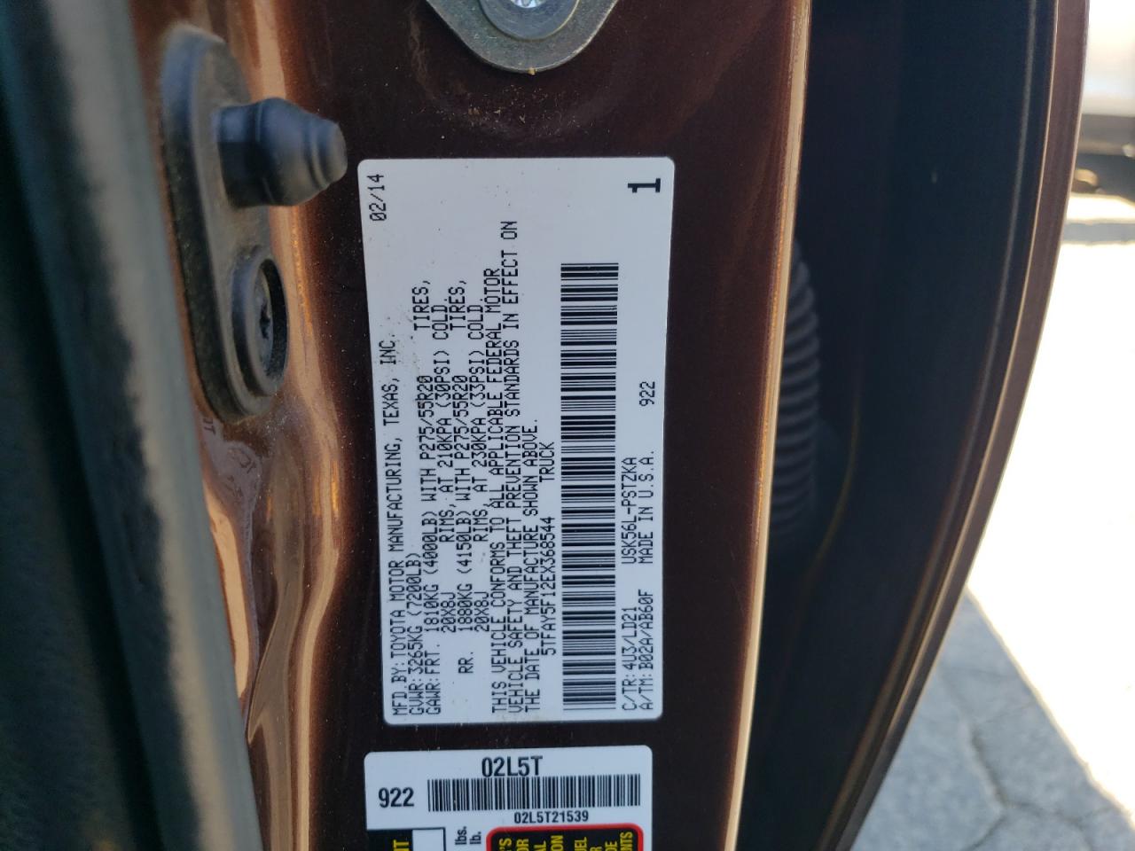 2014 Toyota Tundra Crewmax Platinum VIN: 5TFAY5F12EX368544 Lot: 70001465