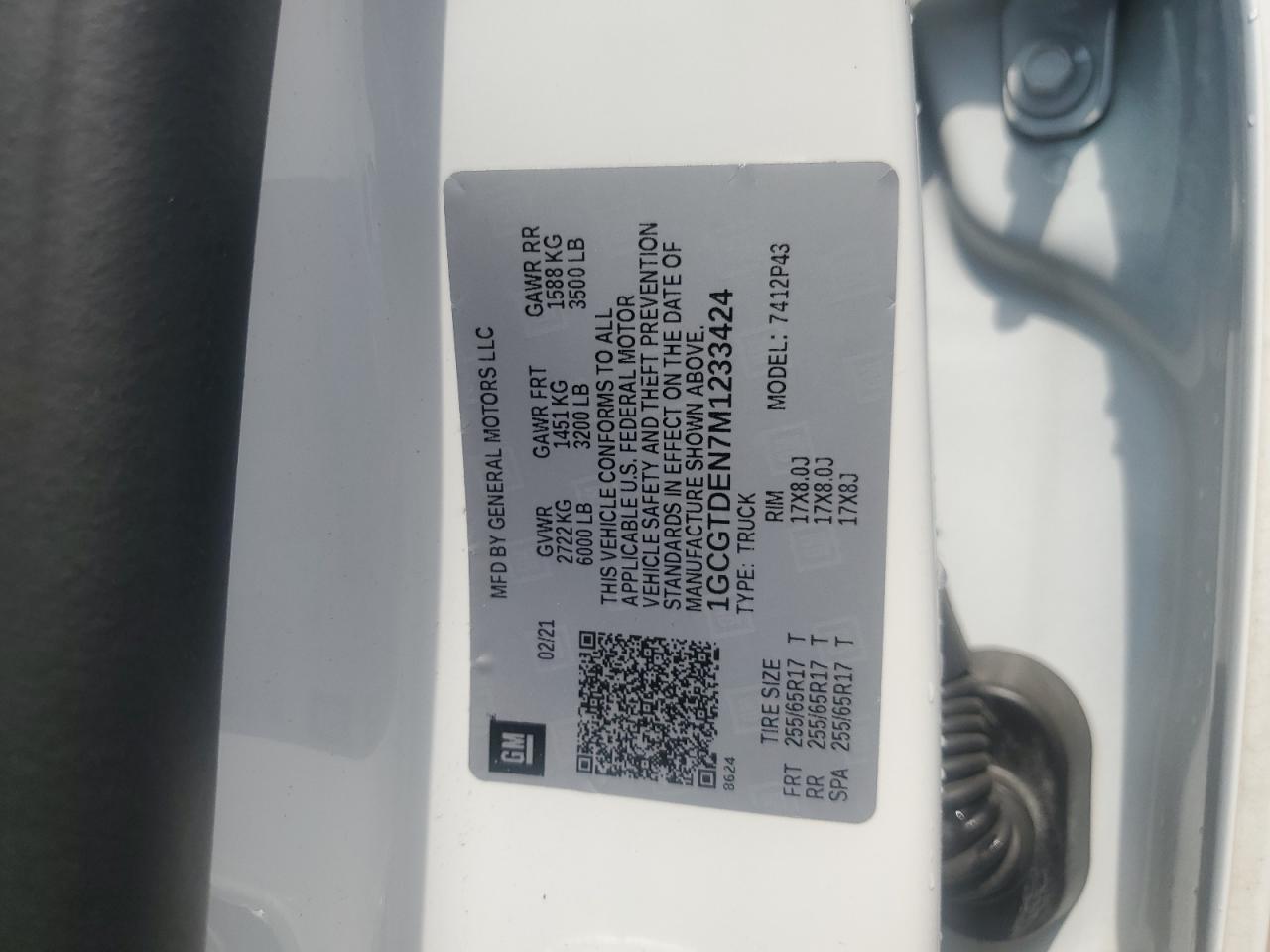 2021 Chevrolet Colorado Z71 VIN: 1GCGTDEN7M1233424 Lot: 69116365