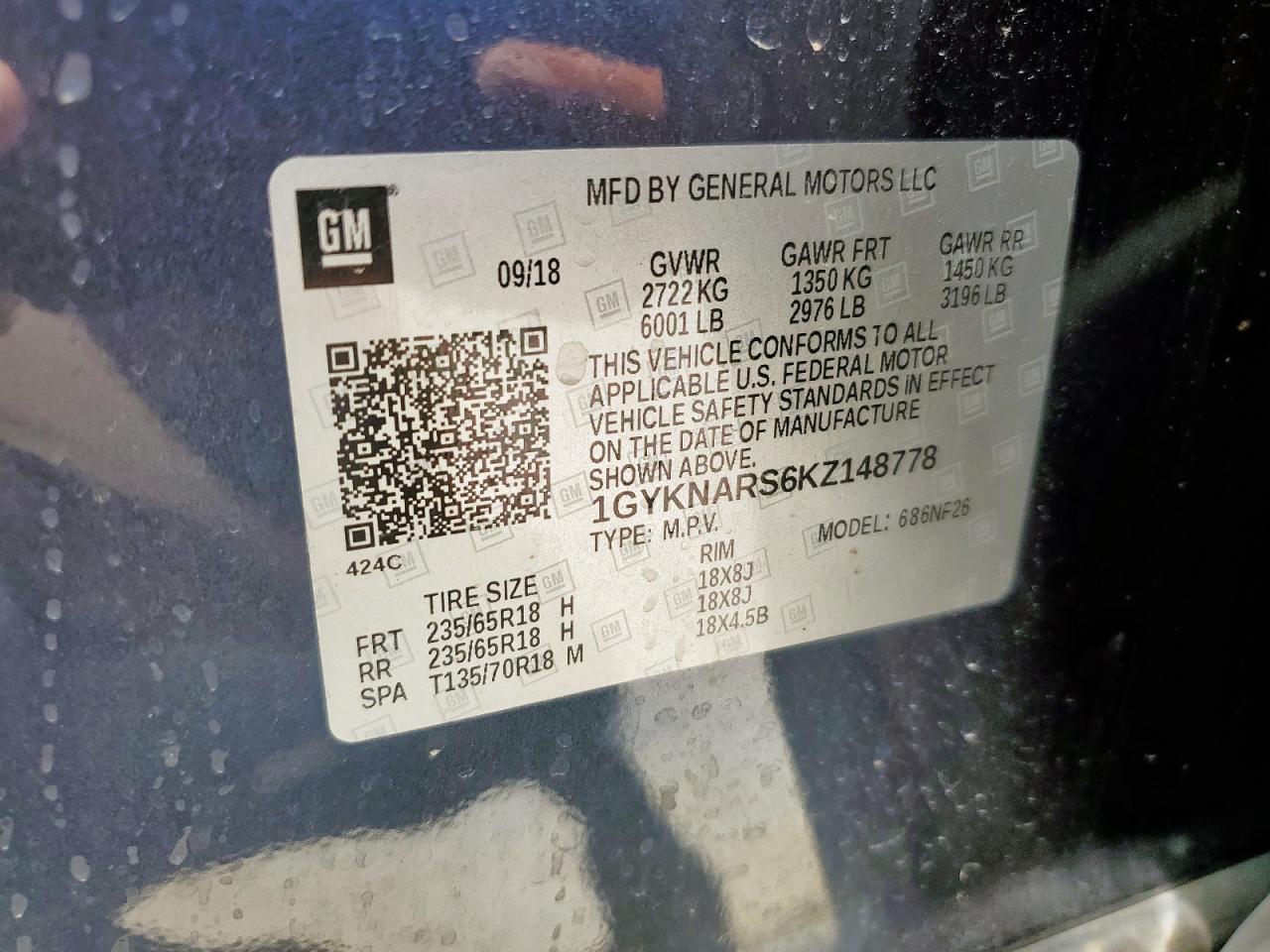 2019 Cadillac Xt5 VIN: 1GYKNARS6KZ148778 Lot: 65738415