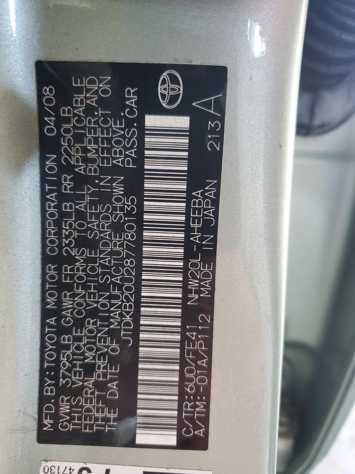 2008 Toyota Prius VIN: JTDKB20U287780135 Lot: 69520785