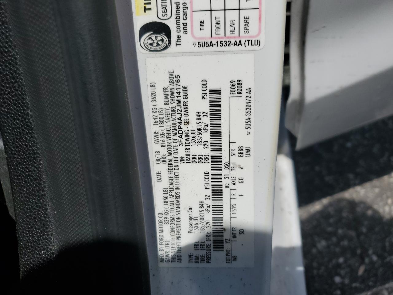 2018 Ford Fiesta S VIN: 3FADP4AJ2JM141765 Lot: 66469105