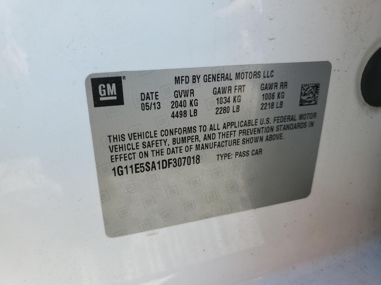 2013 Chevrolet Malibu 2Lt VIN: 1G11E5SA1DF307018 Lot: 67914185