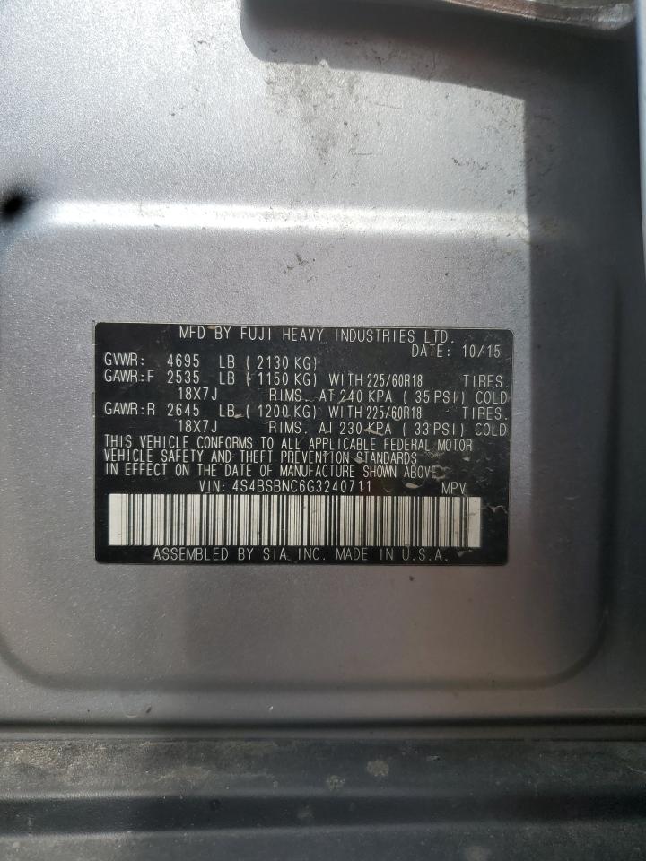 2016 Subaru Outback 2.5I Limited VIN: 4S4BSBNC6G3240711 Lot: 70403455