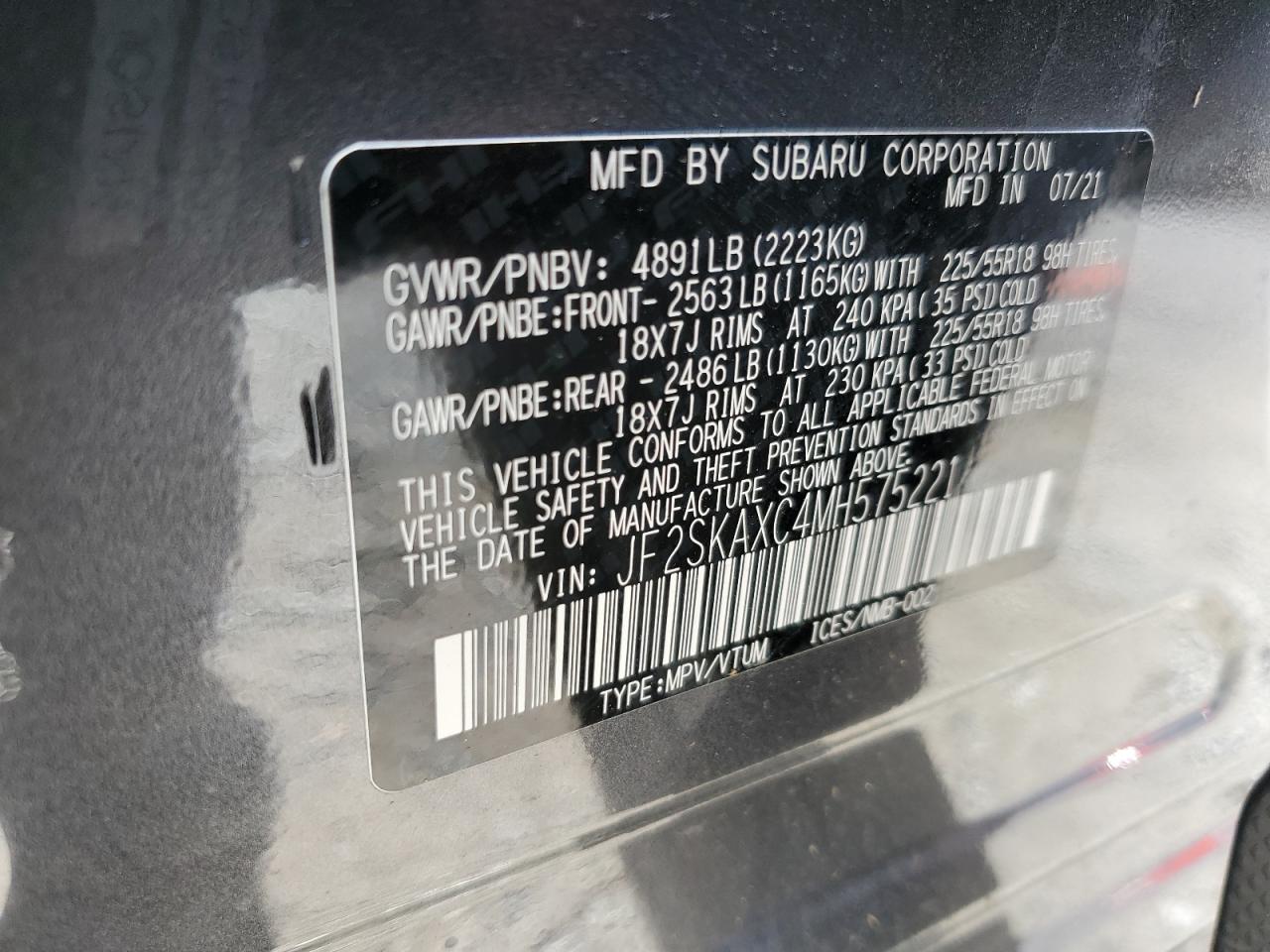 JF2SKAXC4MH575221 2021 Subaru Forester Touring