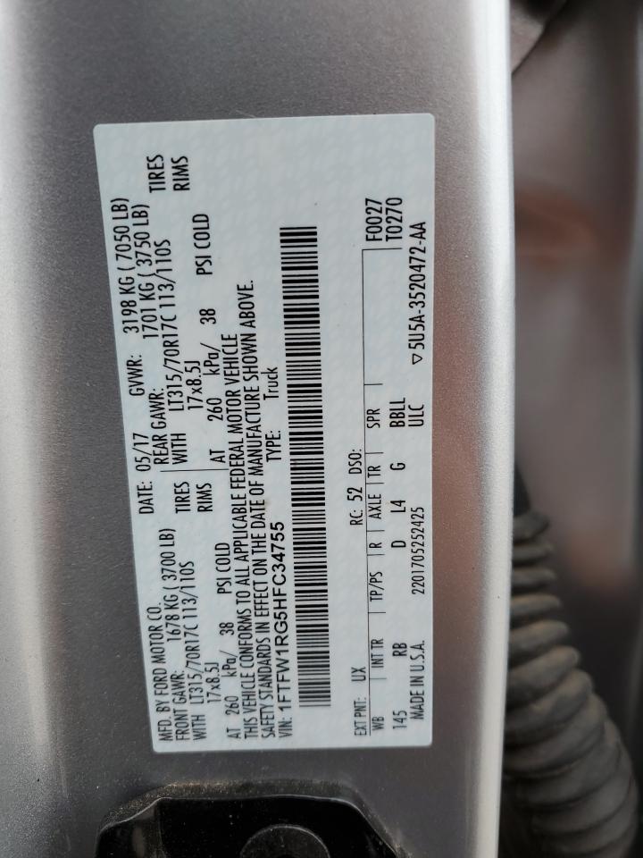 2017 Ford F150 Raptor VIN: 1FTFW1RG5HFC34755 Lot: 70587545