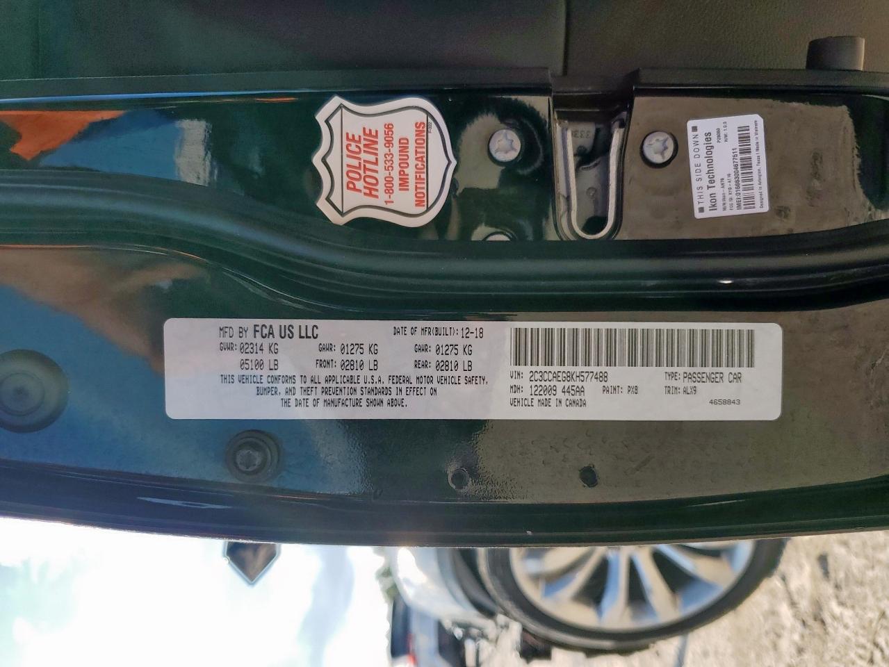 2019 Chrysler 300 Limited VIN: 2C3CCAEG8KH577488 Lot: 66355685