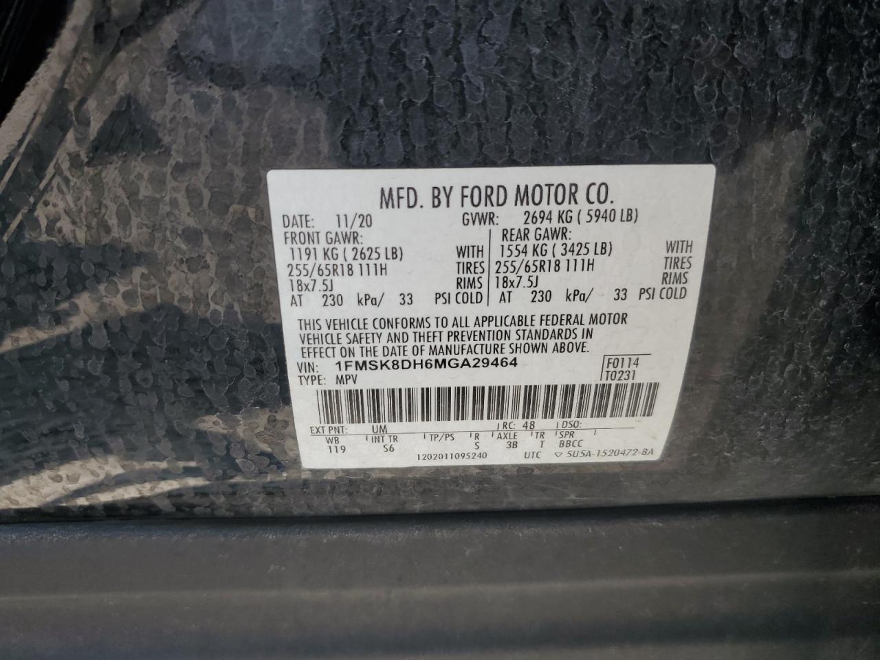 2021 Ford Explorer Xlt VIN: 1FMSK8DH6MGA29464 Lot: 68450455