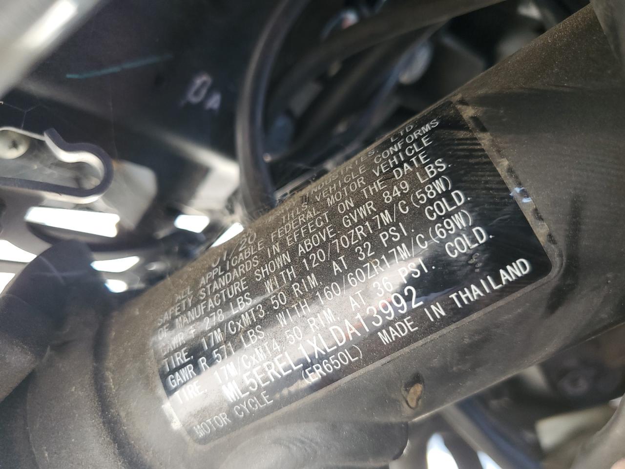 2020 Kawasaki Er650 L VIN: ML5EREL1XLDA13992 Lot: 69477795