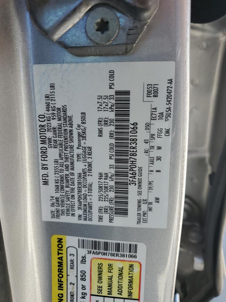 2014 Ford Fusion Se VIN: 3FA6P0H78ER381066 Lot: 68472135