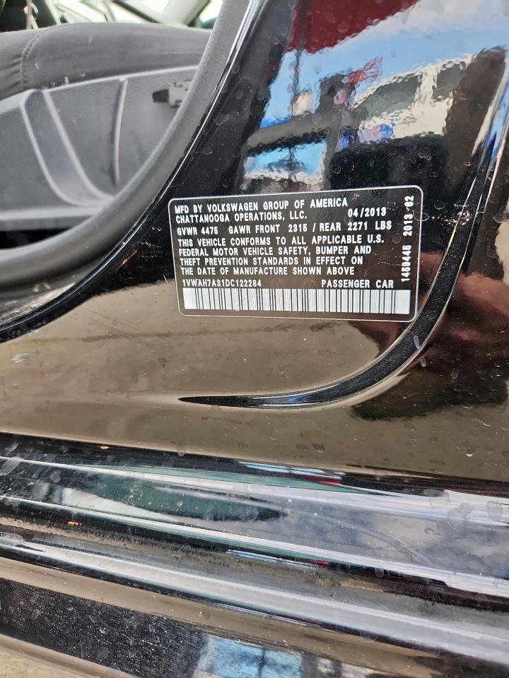 2013 Volkswagen Passat S VIN: 1VWAH7A31DC122284 Lot: 70194725