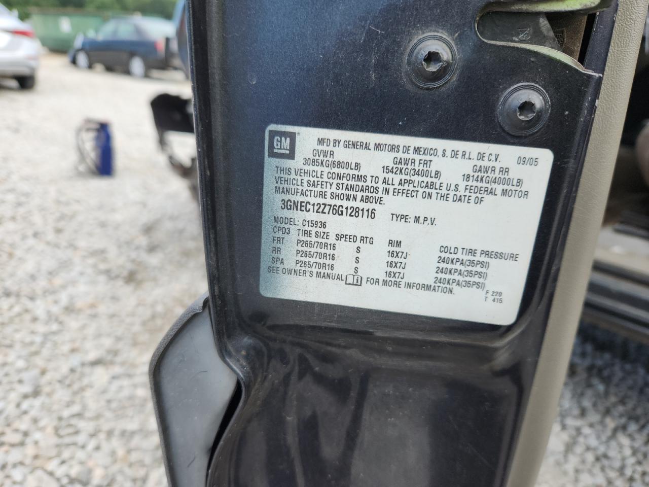 2006 Chevrolet Avalanche C1500 VIN: 3GNEC12Z76G128116 Lot: 69850285