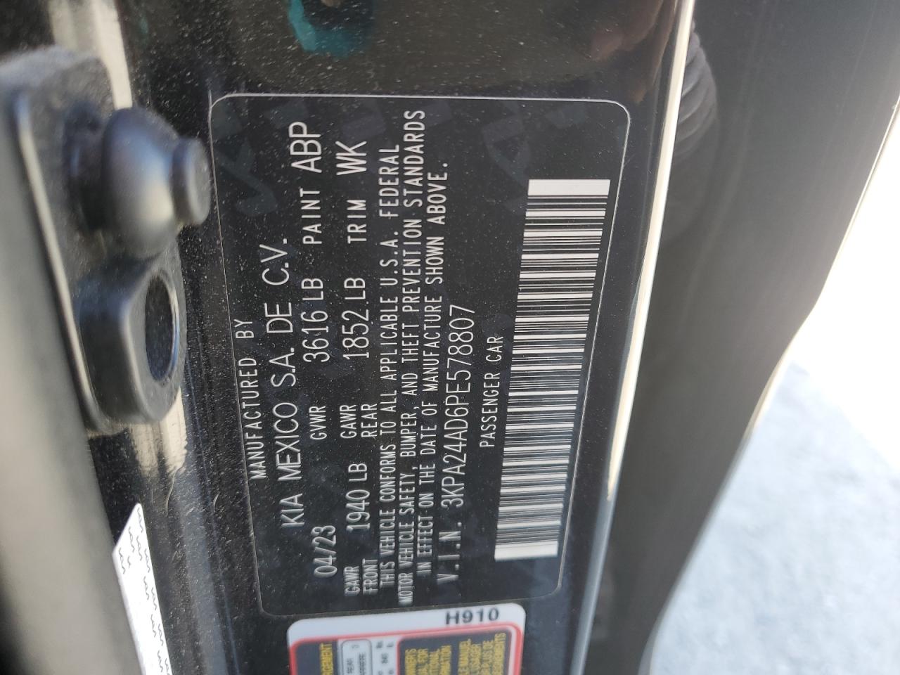 2023 Kia Rio Lx VIN: 3KPA24AD6PE578807 Lot: 69827695